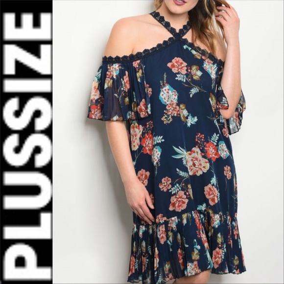 ... Dresses & Skirts - CURVE PLUS SIZE CURVY 🇺🇸 NAVY BLUE FLORAL DRESS